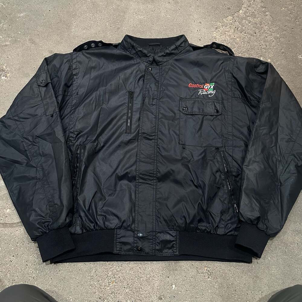 Vintage MV Sport Castrol GTX Racing Embroidered Black Nylon Bomber Jacket XXL